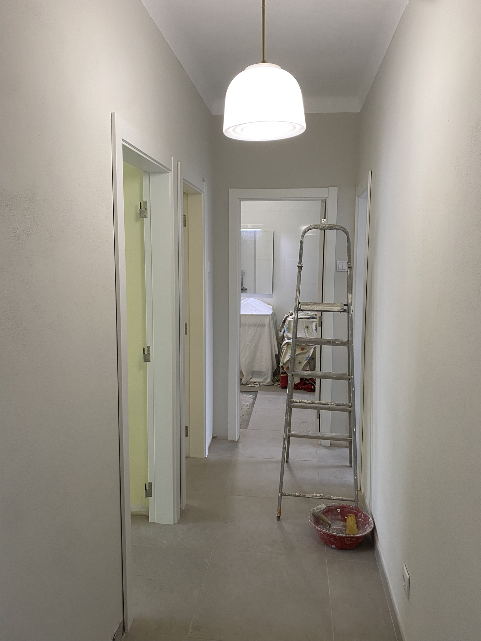 Hallway door frames and lamp