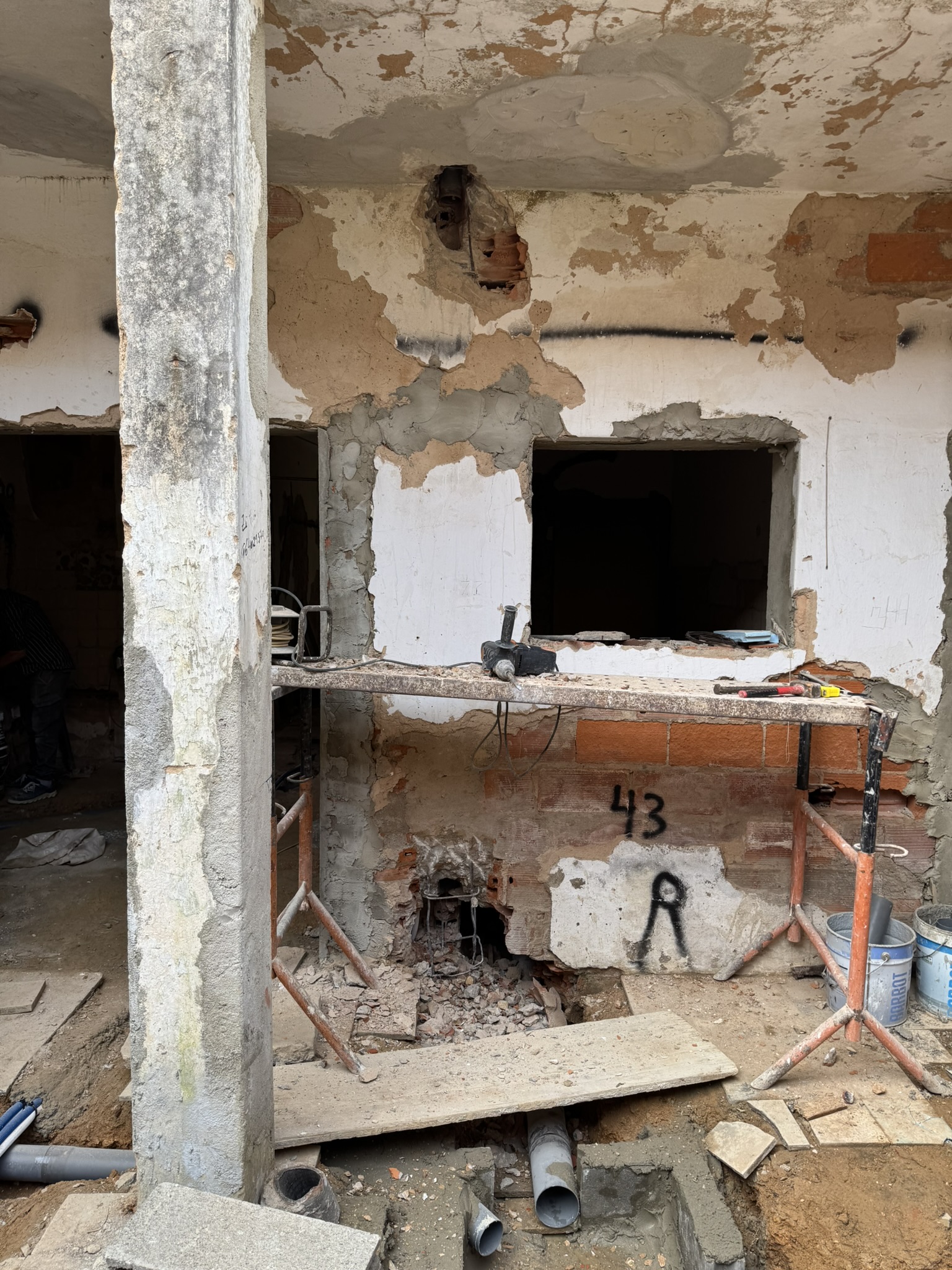 Opening the first floor drain pipe