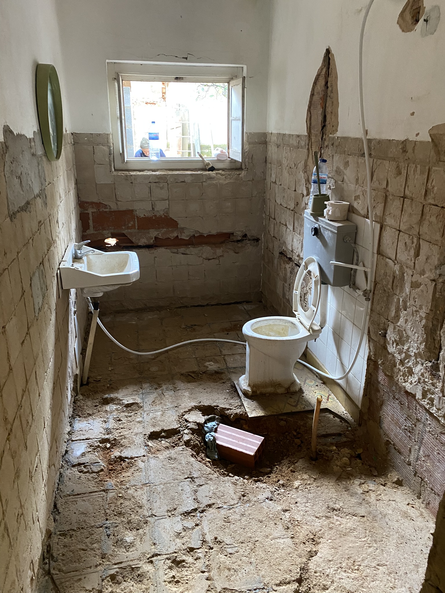 The bathroom large with the bare nessessities